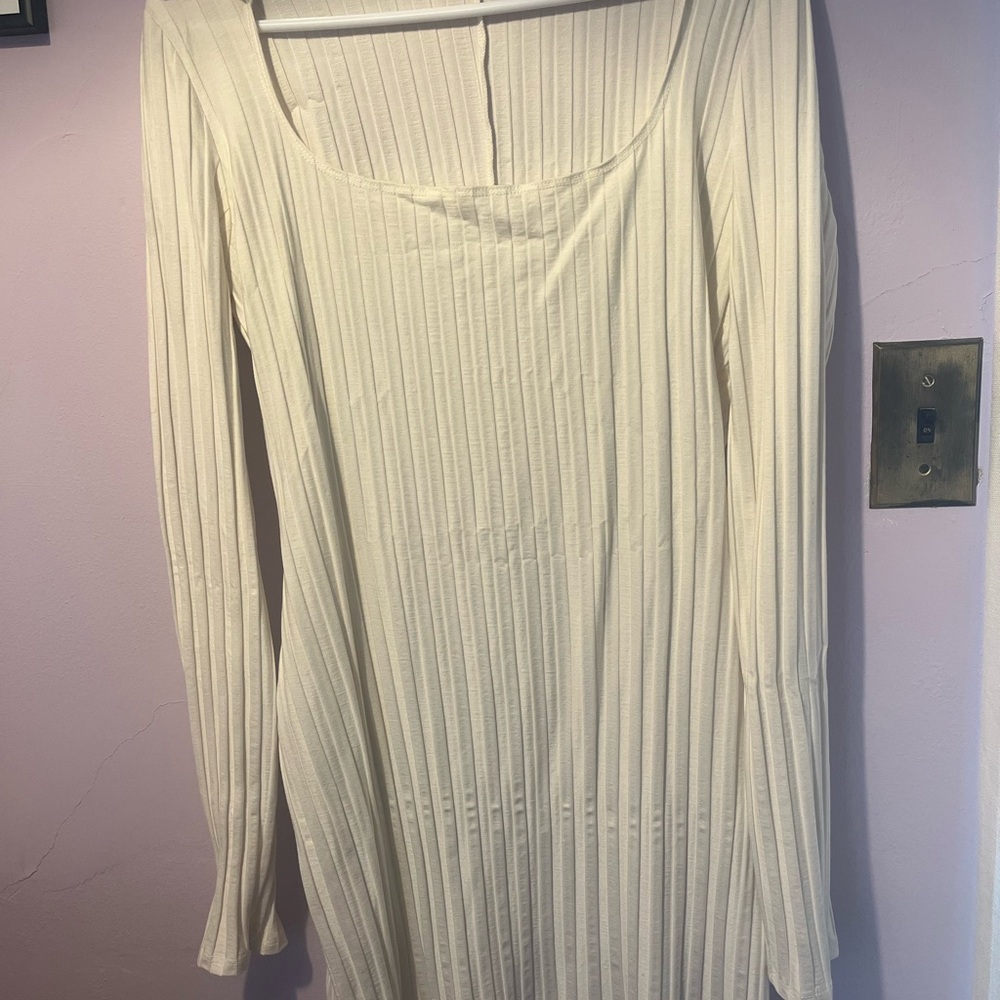 Sale sale Reformation Victoria Ribbed Long Sleeve Cream Fitted Mini Dress XL